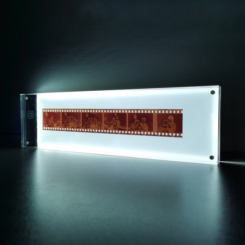 Fixturedisplays® 12.25 X 3.5" Clear Acrylic Sign Holder Picture Frame Film Strip Display Name Tag Placement, With Lighted LED Backlit Panel, 0.54" Thick 18610+18612