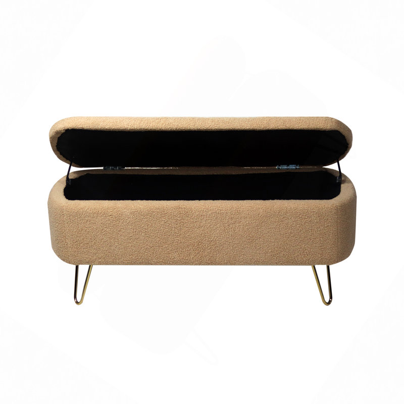 Toleen Storage Ottoman Bench for End of Bed Gold Legs, Modern Faux Fur Entryway Bench Upholstered Padded with Storage for Living Room Bedroom 