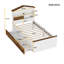 Lit simple en bois en forme de maison avec tablette de rangement sur la tête de lit-1248801698