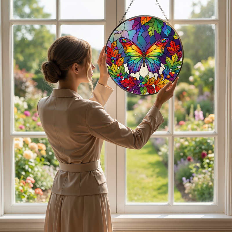 Panneau de vitrail en verre coloré 7,8 po H, H 7,8 po x l 7,8 po