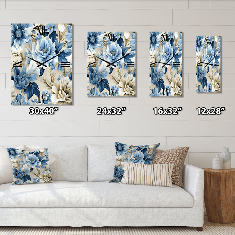 Jasmely - Horloge murale moderne florale, H 32 po x l 16 po x P 1 po