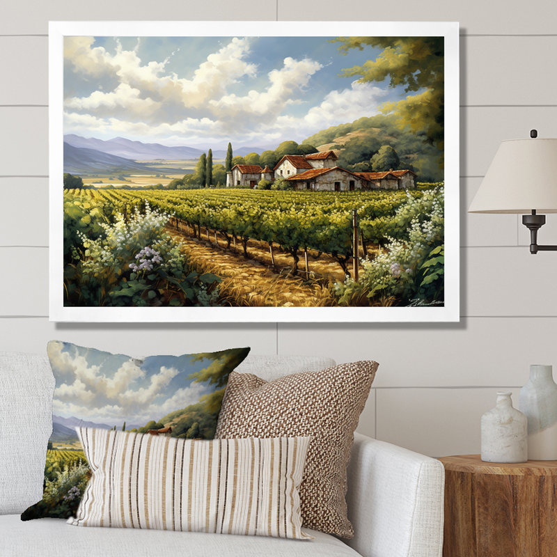 Vineyard Charm Landscape I - Vineyard Wall Art, Cadre simple blanc, H 30 po x l 40 po x P 1,5 po
