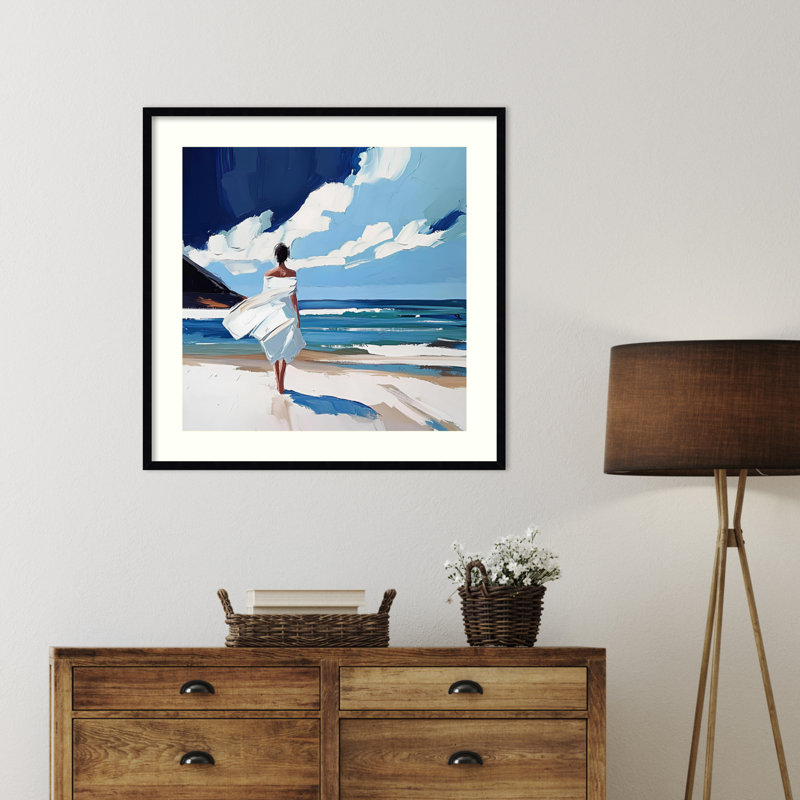 «Woman Walking On the Beach» par Williamsdale, reproduction d'art murale en bois, 33 x 33, Noir Svelte