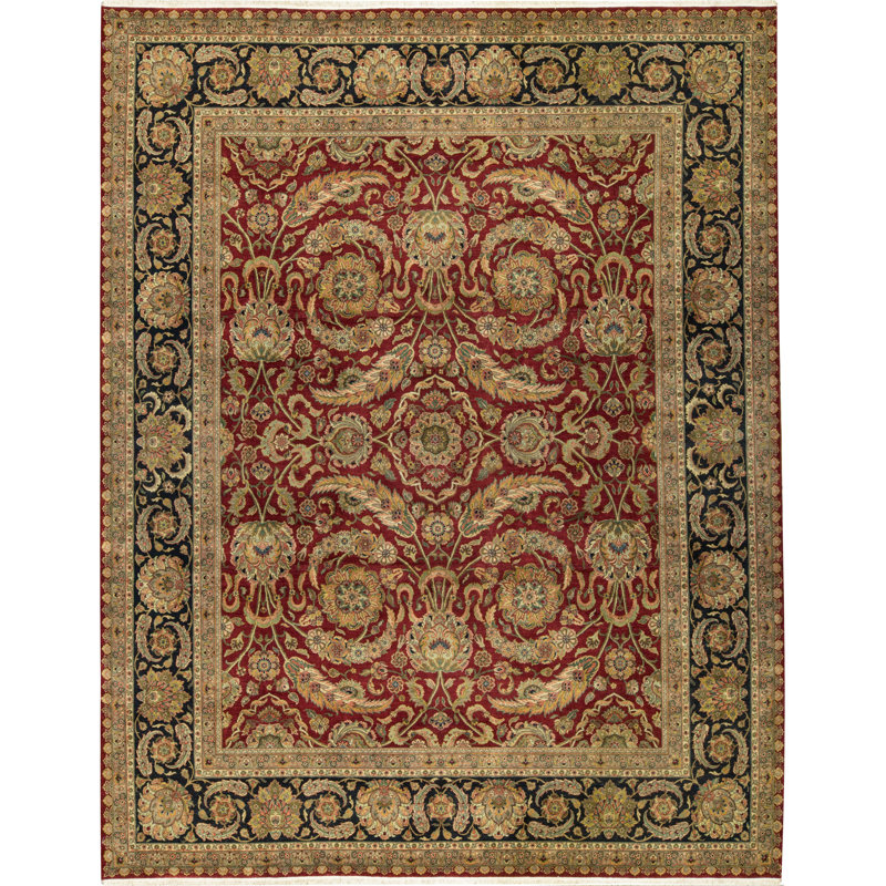 Tapis rouge et noir noué à la main de haute qualité