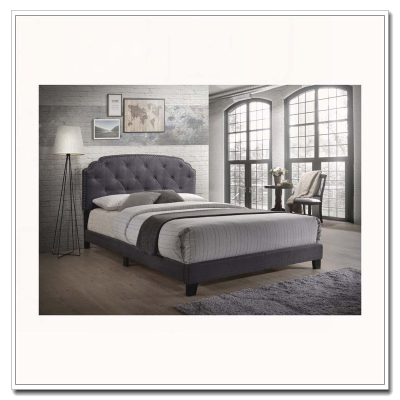 Burlap Upholstered Button Tufted Bed