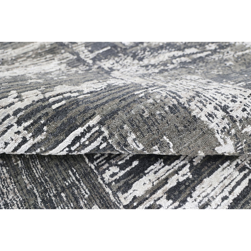 Tapis noir / blanc de haute qualité tissé à la main, Rectangle 6 pi x 9 pi