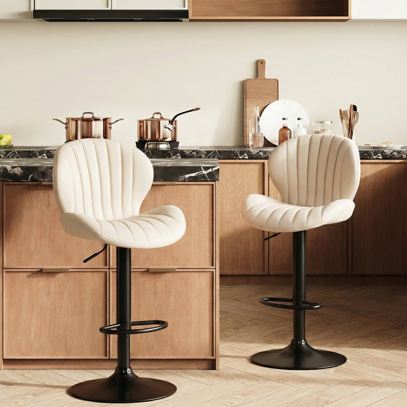 Swivel Upholstered Adjustable Height Bar Counter Stool with Metal Frame, Beige