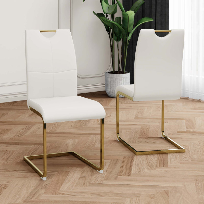 Chaises de salle à manger rembourrées avec pieds galvanisés, Blanc, Doré, 4
