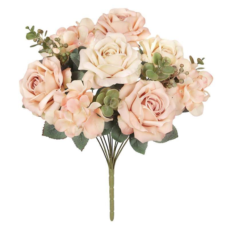 Bouquet de tiges de fleurs d'hortensia artificielles mélangées, Pêche champagne