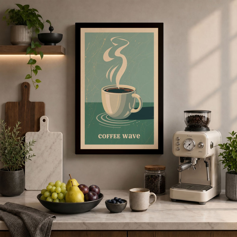 Coffee Wave Retro - Wrapped Canvas, 36x24 - 91.4 x 61.0 cm, Cream Border