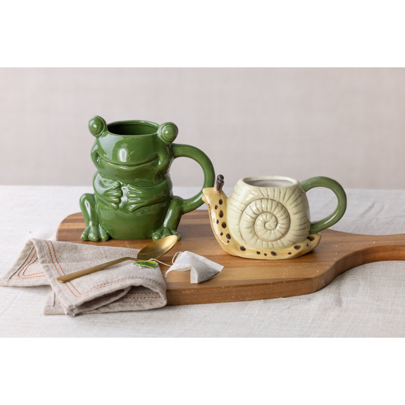 Ceramic Frog Shape Coffee Mug, Green, Ceramic, Table, Kitchen, Spring, Drinkware