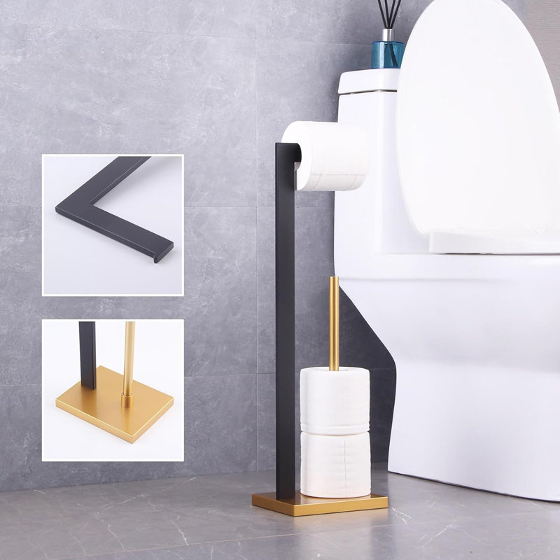Porte-papier hygiénique sur pied, Noir / or