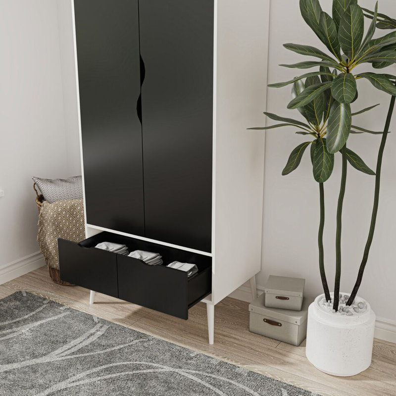 Hortencia Solid Wood Wardrobe, White Black