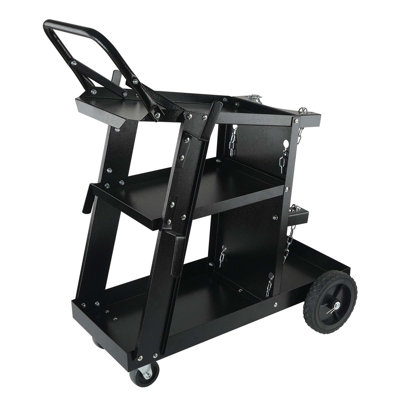 Chariot de soudage robuste à 3 niveaux avec une capacité de 400 lb, des roues pivotantes à 360 ° et des chaînes de sécurité de rangement de réservoir pour MIG, TIG, ARC, MMA et coupeur de plasma