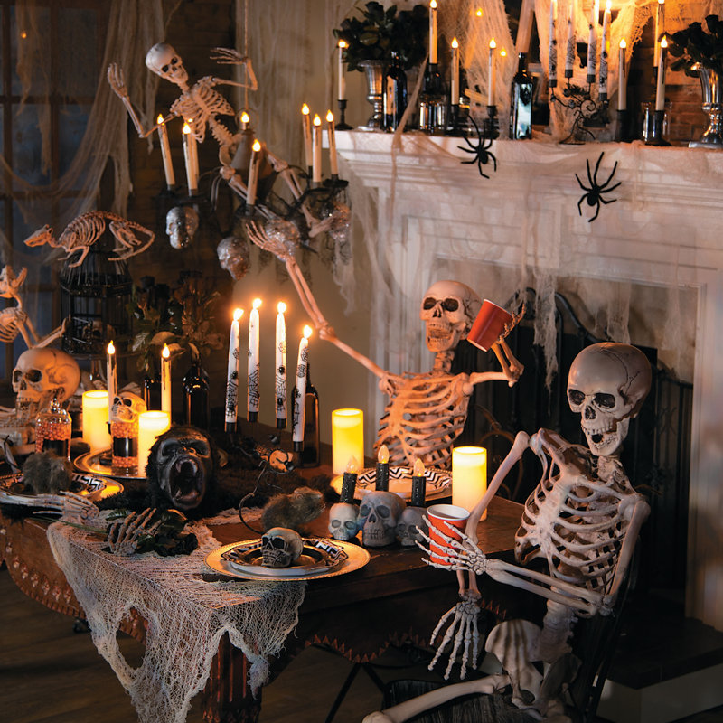 Life-Size Posable Skeleton Halloween Decoration in Plastic
