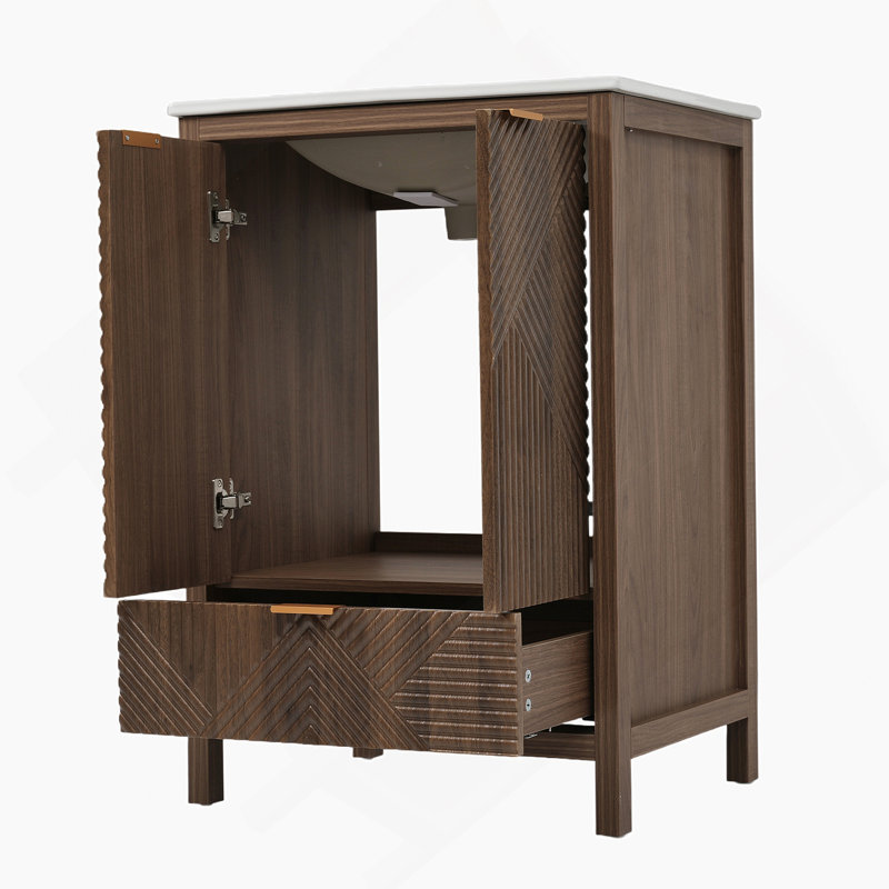 Ensemble de meuble-lavabo moderne avec lavabo, trou de robinet simple, panneaux de porte texturés, tiroir, grand rangement, charnières à fermeture douce pour une utilisation pratique