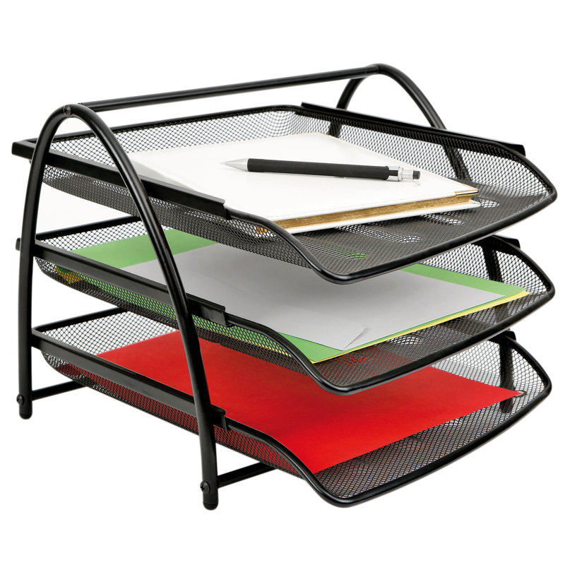 Alba Black Mesh 3-Drawer Letter Tray Organizer