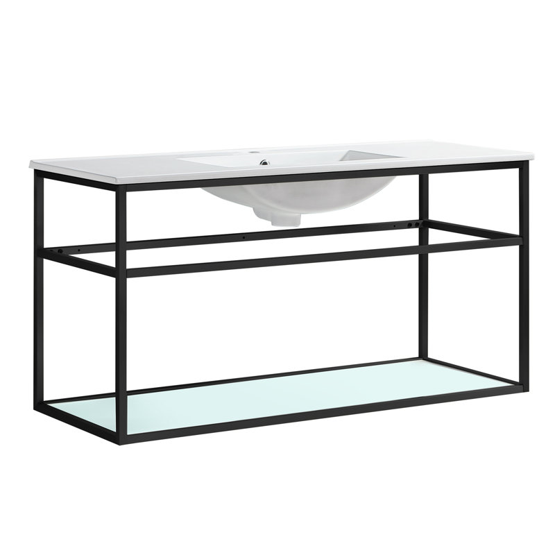 Pierre 48 Single, Open Shelf, Metal Frame Bathroom Vanity, Black