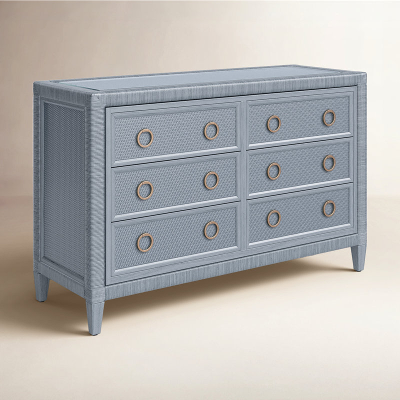 Sabal Bay 6-Drawer Wicker Dresser, Frost White, Satin Brass