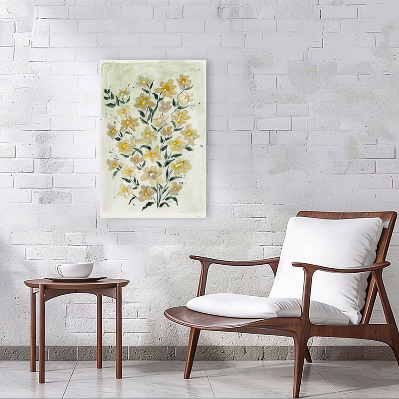 Art mural délicat avec fleurs jaunes délicates et vibrantes, 36" H x 24" W