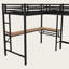 Lit mezzanine simple en métal en forme de L avec deux bureaux encastrés, combinaison de bureau et de sommeil peu encombrant, design industriel moderne, noir