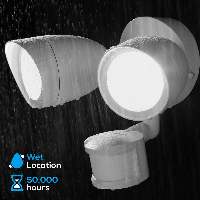 2 - Head LED Hardwired Dusk to Dawn Outdoor Security Flood Light with Motion Sensor, White