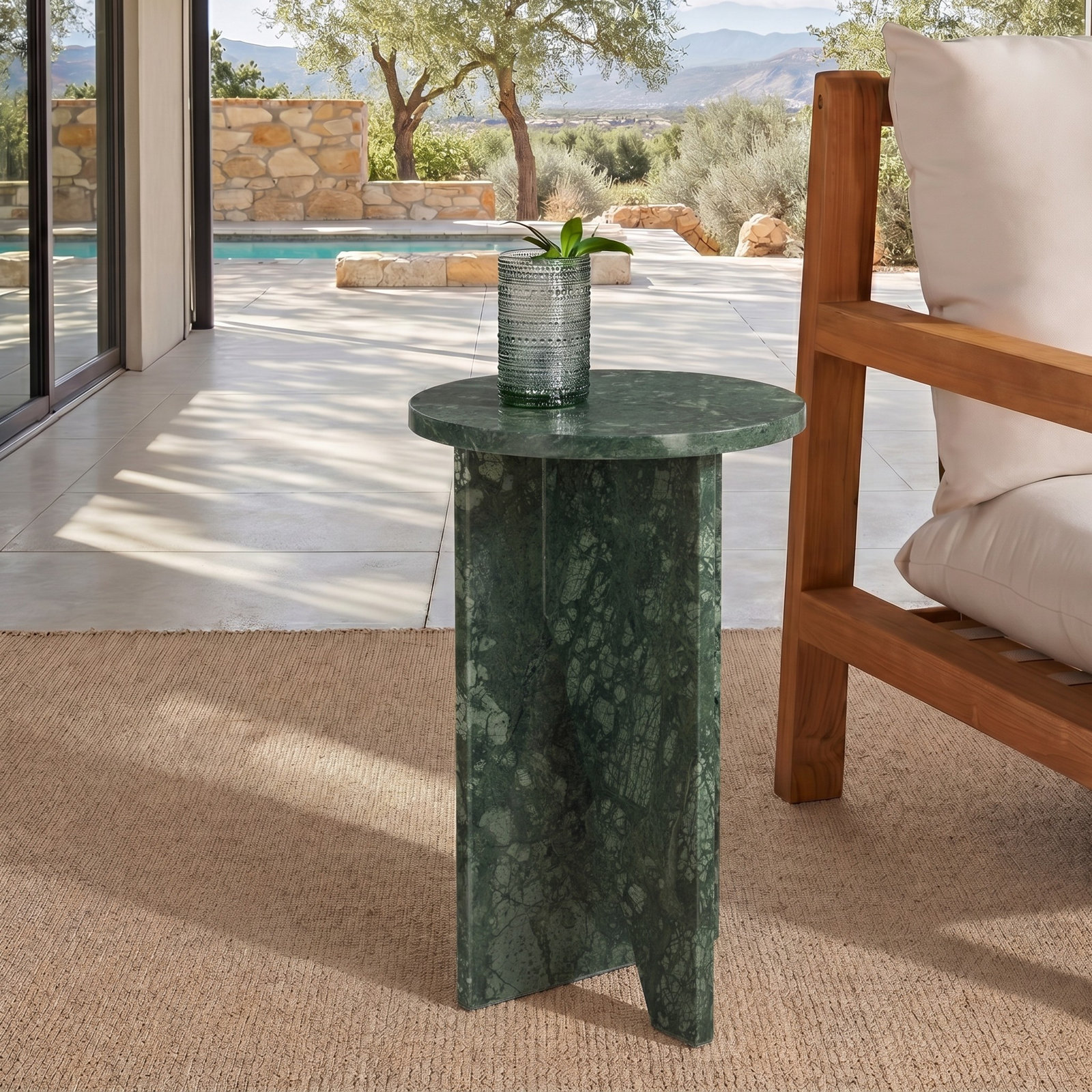Fairfax Marble Drink Table, Dark Green