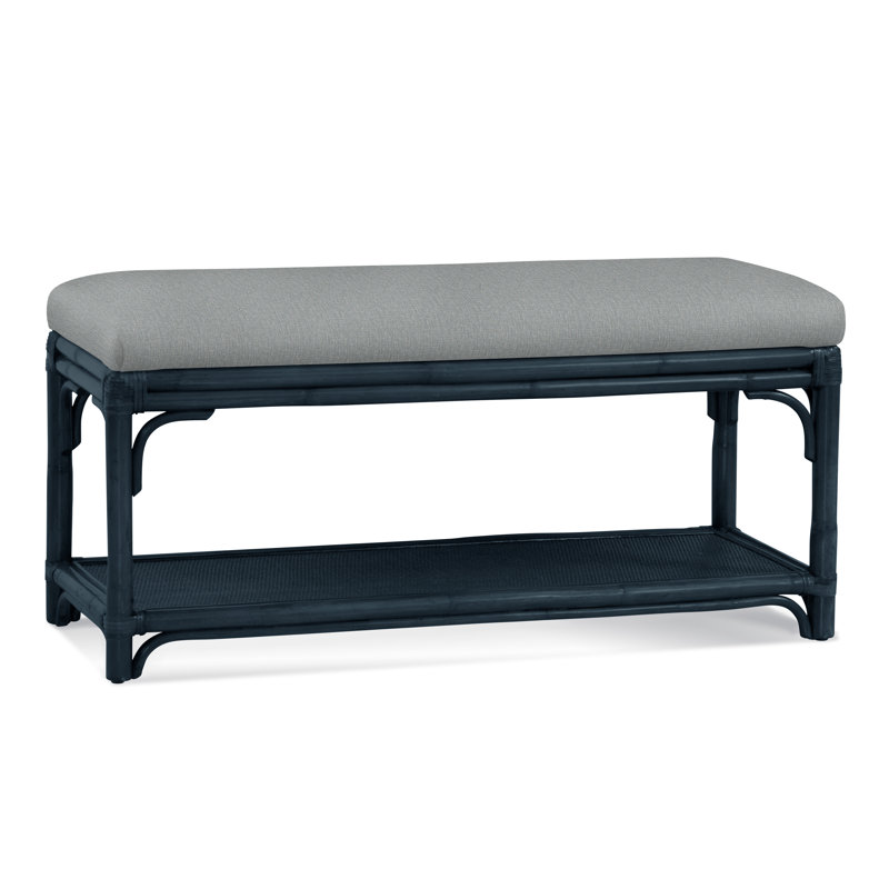 Summer Retreat Wicker Shelf Storage Bench, Havana, Light Blue Performance Fabric; 0851-55