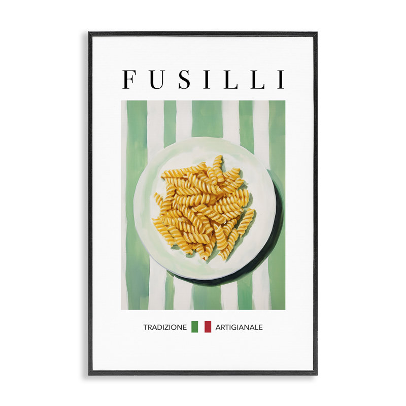 Giclée de pâtes Fusilli traditionnelles, design par Andreas Magnusson, Giclée encadrée noir minuit, H 18 po x l 12 po