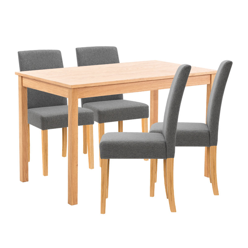 Hatcher 4 -Person Oak Solid Wood Dining Set, Grey