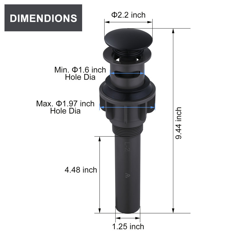 Drain escamotable de lavabo de salle de bain avec trop-plein, Noir mat