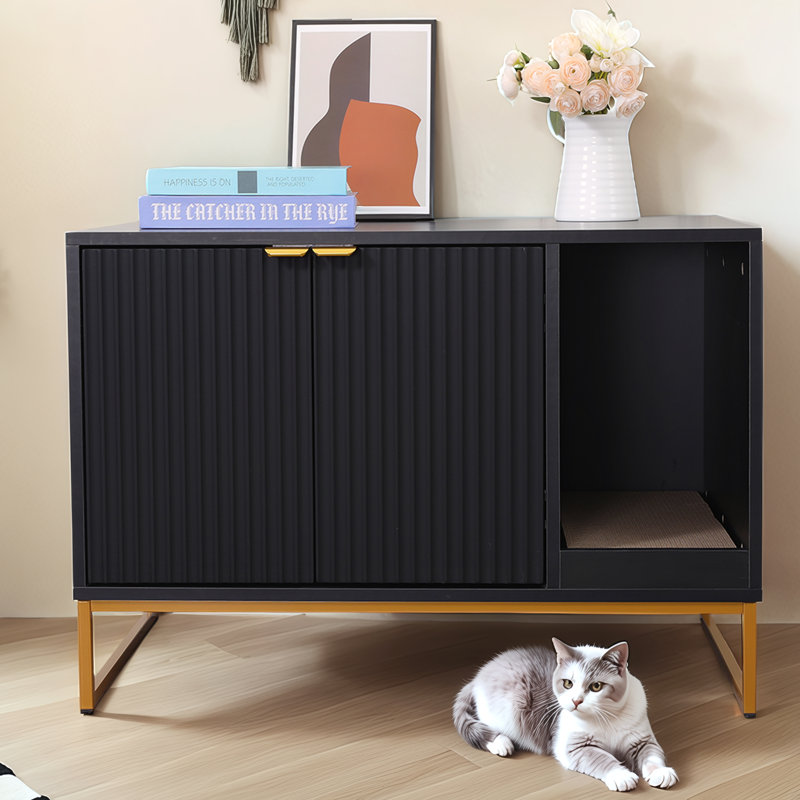 Enceinte de litière 32 po noire moderne, Noir