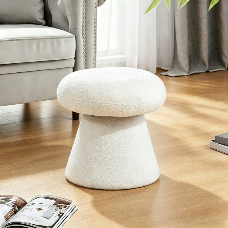 Tabouret de repose-pieds blanc en tissu Teddy, White