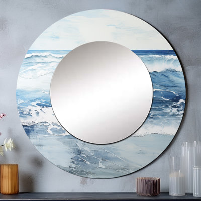 Soft Colour Minimal Beach Wave - Coastal Beach Round Mirror Wall Decor_MTMIR108741