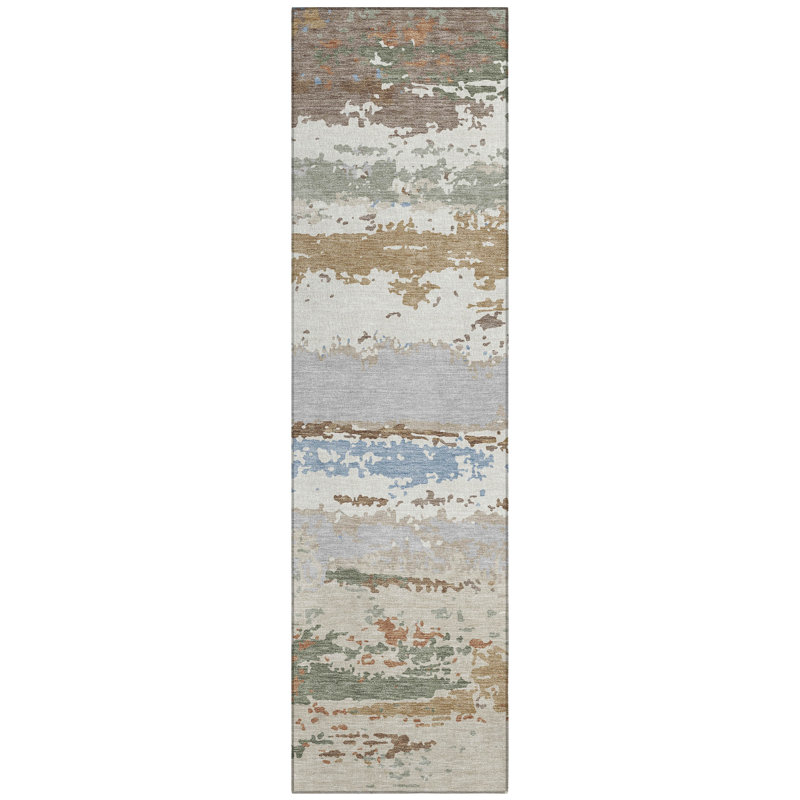 Machine Washable Indoor/Outdoor Chantille ACN2592 Abstract Rug, 2'3" x 7'6" Runner, Ivory