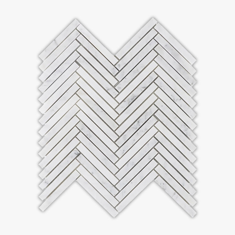 1" x 6" Marble Herringbone / Chevron Mosaic Wall & Floor Tile