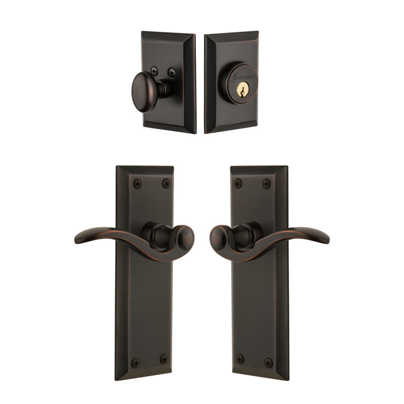 Complete Fifth Avenue Entry Lever Set with Deadbolt, Satin Nickel