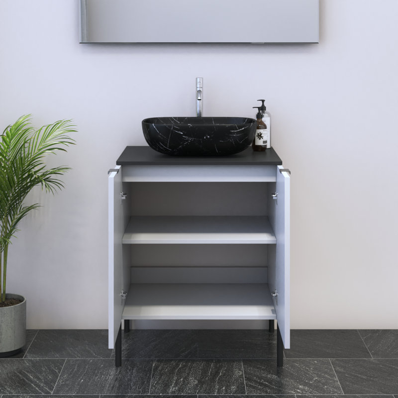 Lissia 23.6'' Single Bathroom Vanity with Top, Black, Black