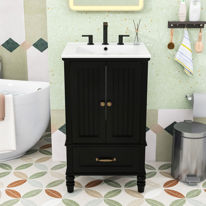 Élégant meuble-lavabo de 20 po avec rangement spacieux, Noir