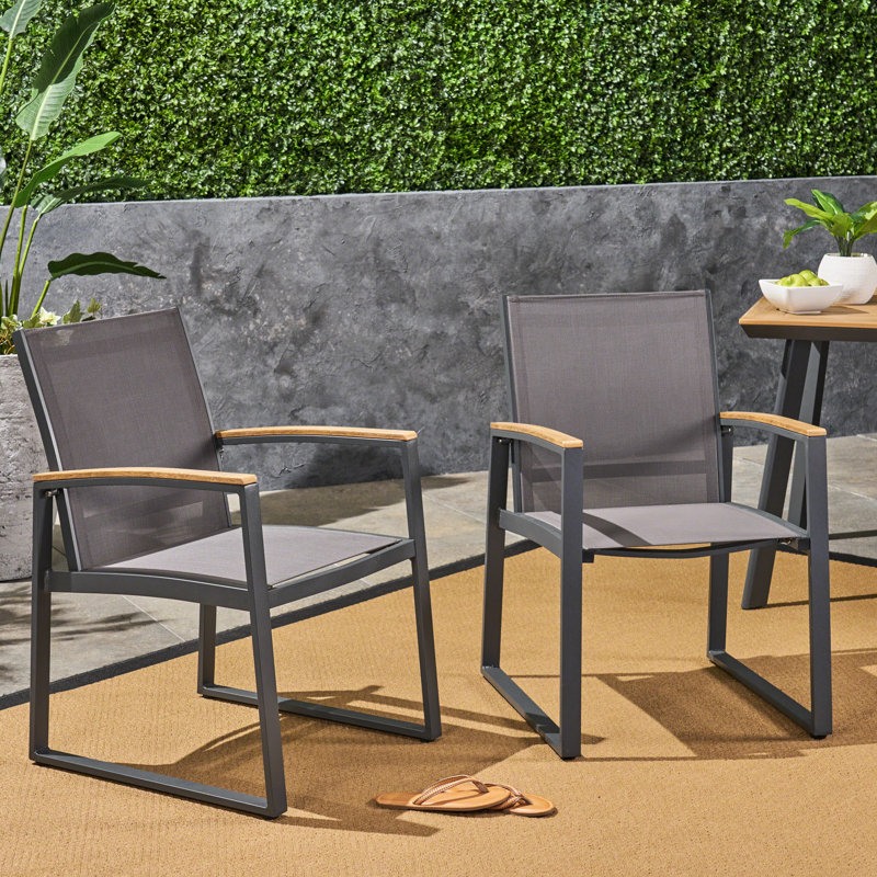 2 Patio Dining Chairs, Aluminum With Mesh Seat & Back, Rust-, Modern Of 2 Chairs - Frames, Faux Arm Supports, And Permeable Seating Area
