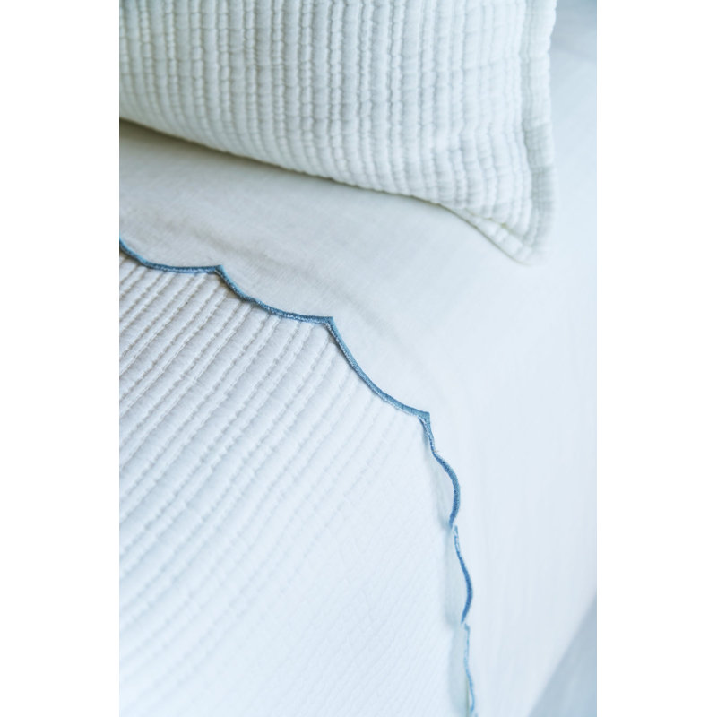 Ensemble de draps Kelly, Ensemble de draps grand lit + 2 taies d'oreiller, Blanc / bleu français