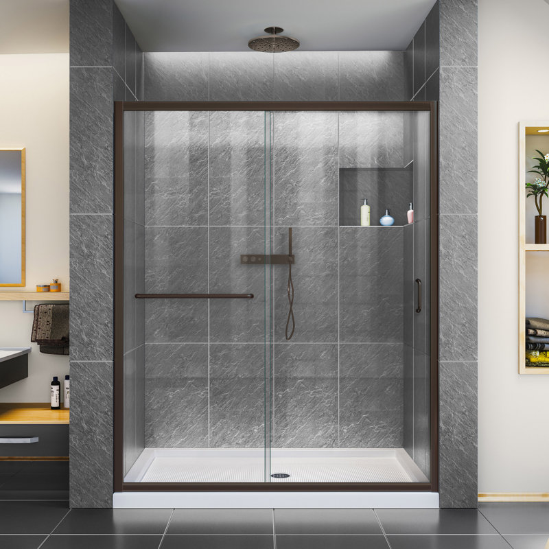 Cabine de douche coulissante encadrée Infinity-Z 74,75 "H, Bronze huilé, Biscuit