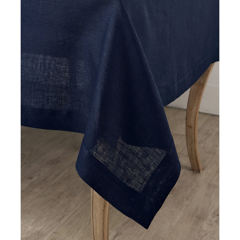 100% Pure Linen Tablecloth - Fete, Navy, 120" L x 60" W