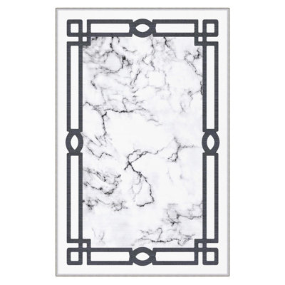 Tapis tissé élégant (4 x 6 pieds), 100% polyester, d'une hauteur de poils de 0,3 po | Pois antibactérien antidérapant en PVC | Lavable à la machine, impression numérique en 3D | Parfait pour le salon, la chambre à coucher et le bureau