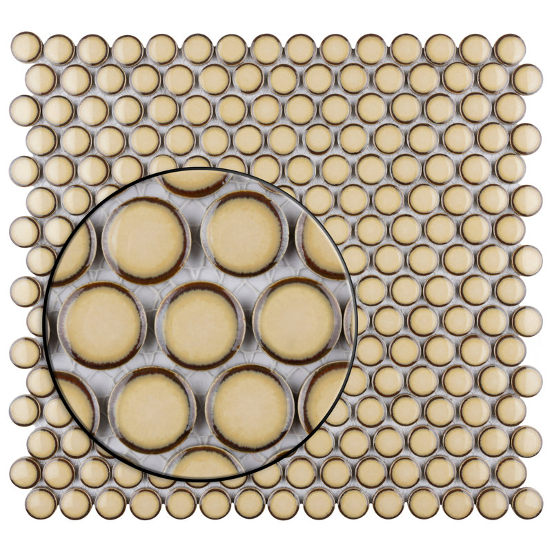 Hudson Penny Round .80" x .80" Porcelain Penny Round Mosaic Wall & Floor Tile, Café