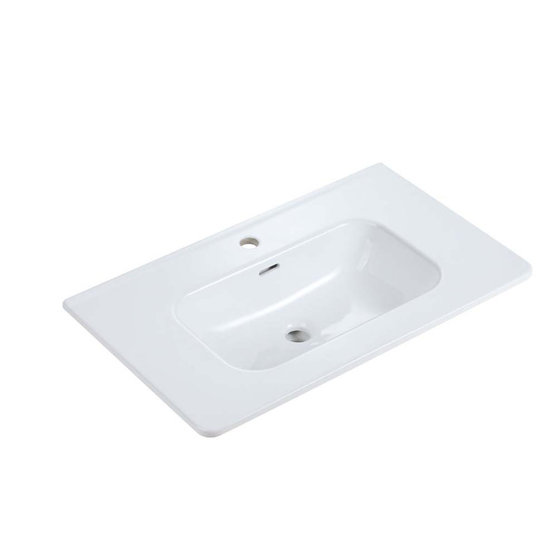Lavabo de salle de bain en céramique blanche lustrée de 30 pouces - Lavabo intégré au design moderne et élégant, facile à nettoyer, finition durable, robinet et bonde non inclus