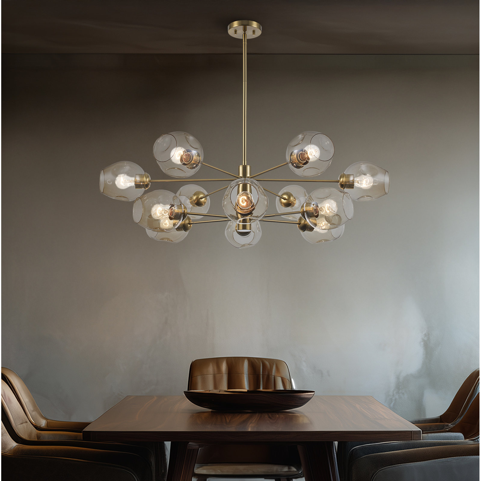 Anastasia 12 - Light Dimmable Sputnik Chandelier, Antique Gold, Brown