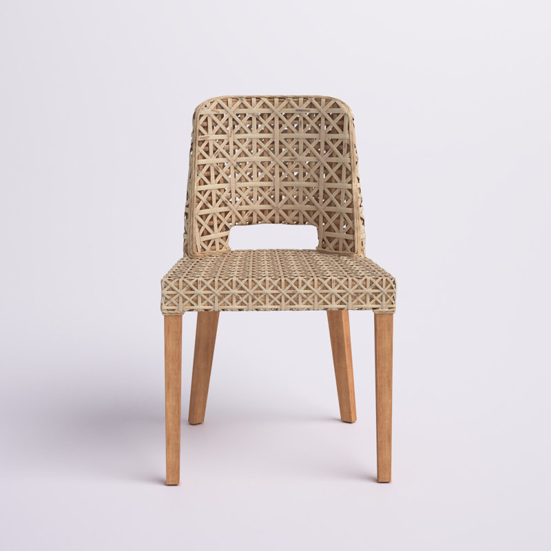 Natural Brown Rattan Cane Armless Side Chair