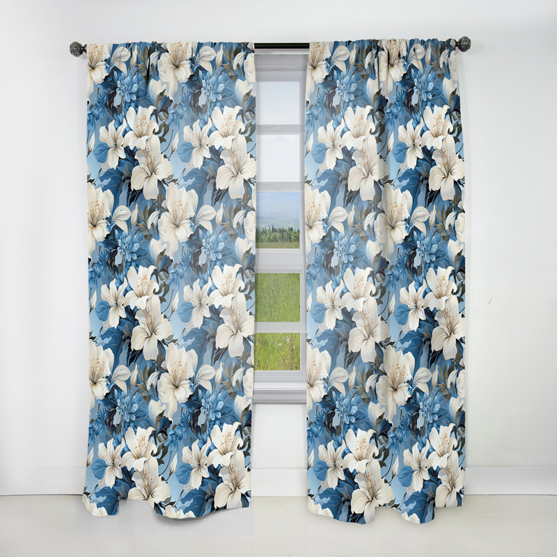 Azure Oasis Tropical Pattern - Floral Curtain - Room Darkening Floral Curtain - 1 Panels, 52" W x 84" L