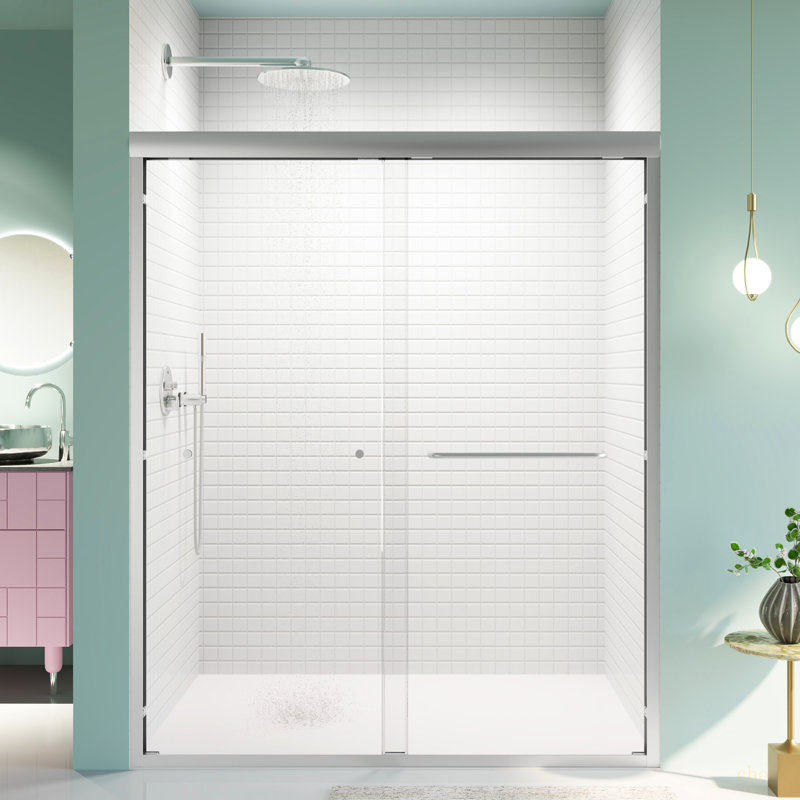 56"-60"W*72" H Semi-Frameless Double Sliding Shower Door, Bypass Shower Door, 1/4" (6Mm) Thick SGCC Tempered Glass Door